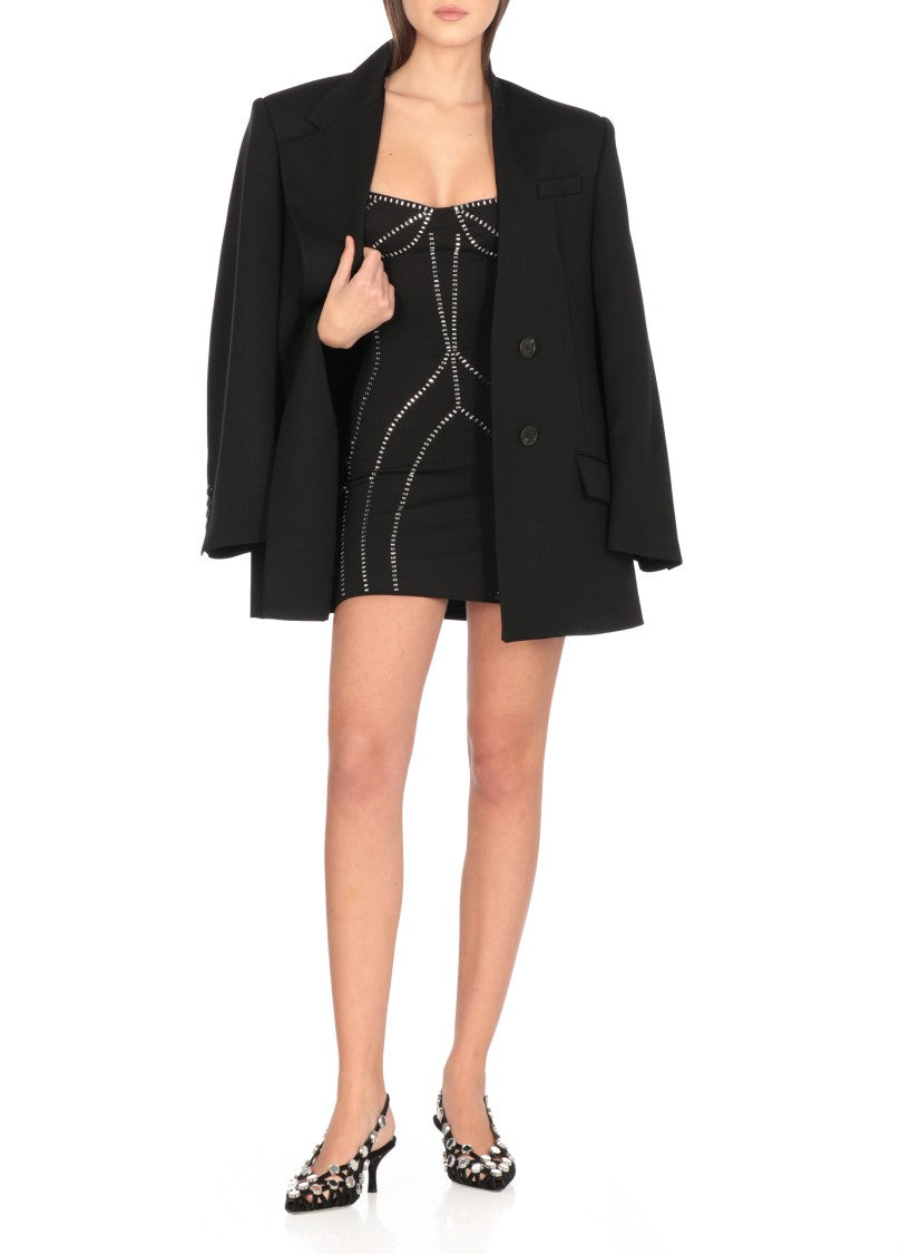 The Attico Fitted Black Dress With Strass Embellishments