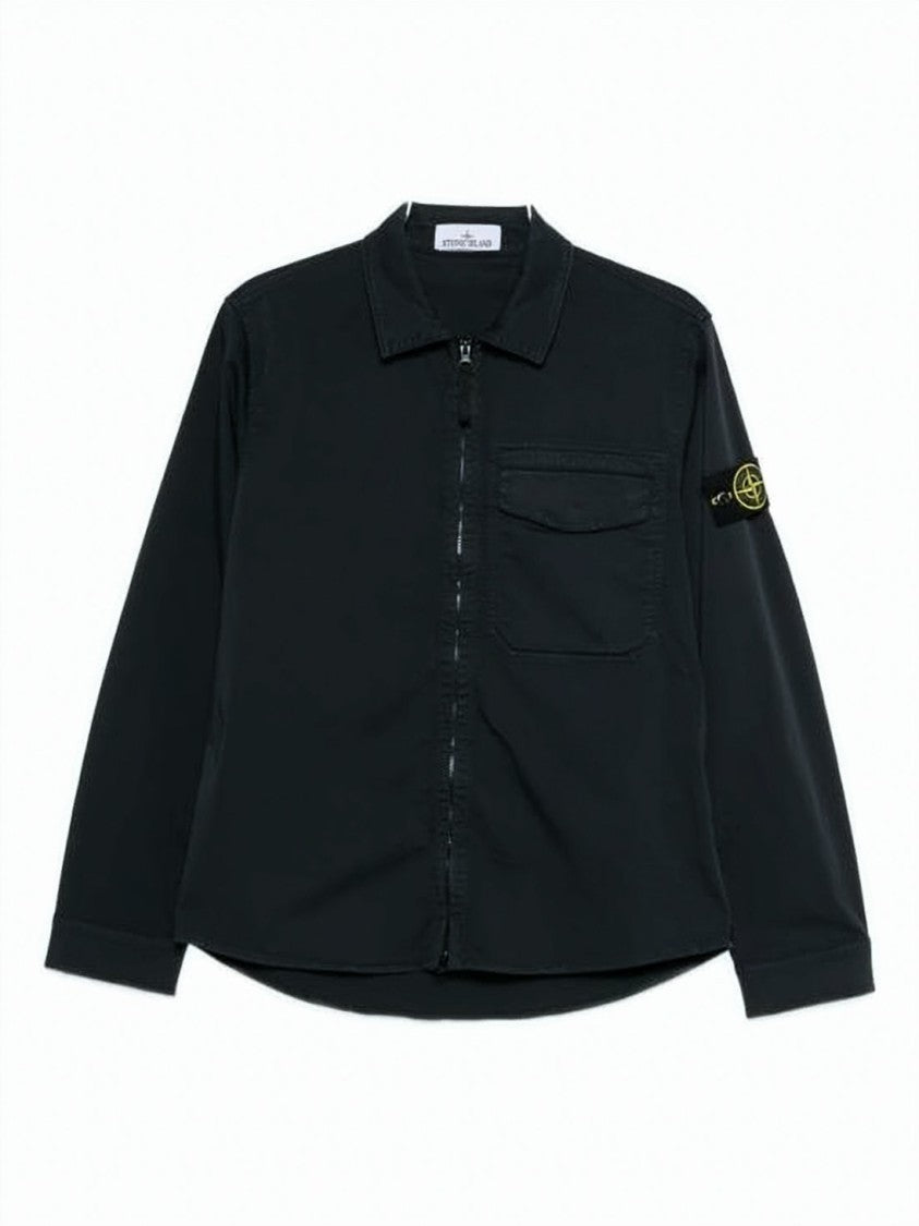 Stone Island Black Jacket With Front Zipper Closure