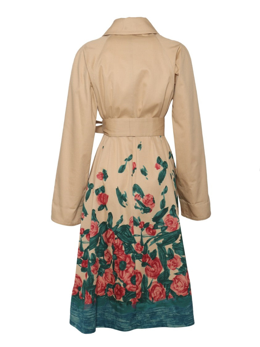 Max Mara Classic Floral Print Raincoat With Belted Waist