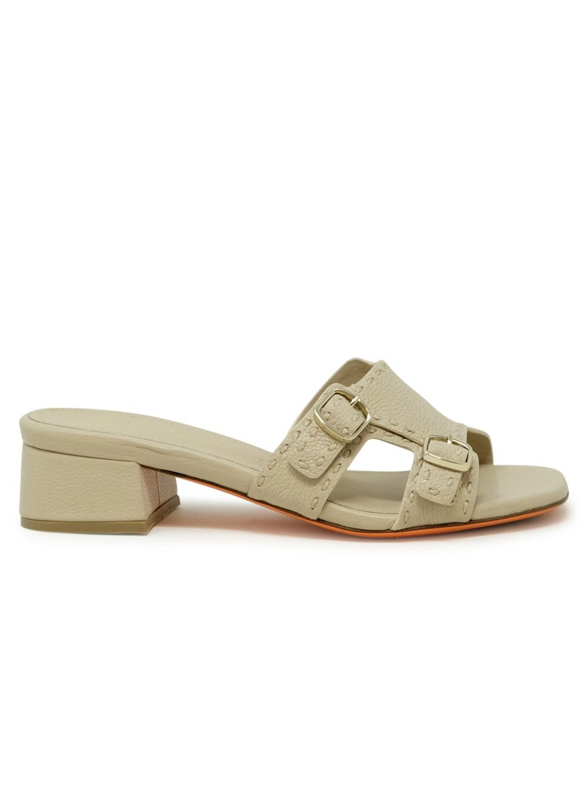 Santoni Beige Leather Backless Sandal