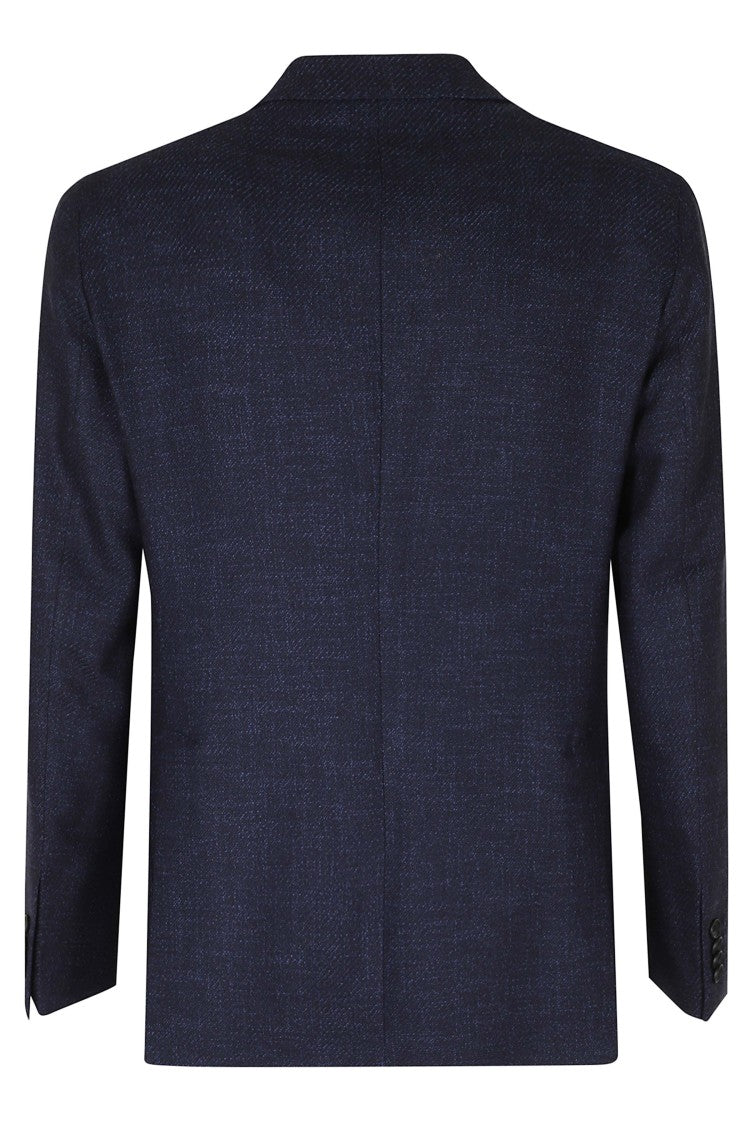 Tagliatore Blue Single-Breasted Silver Embellishment Wool-Blend Blazer