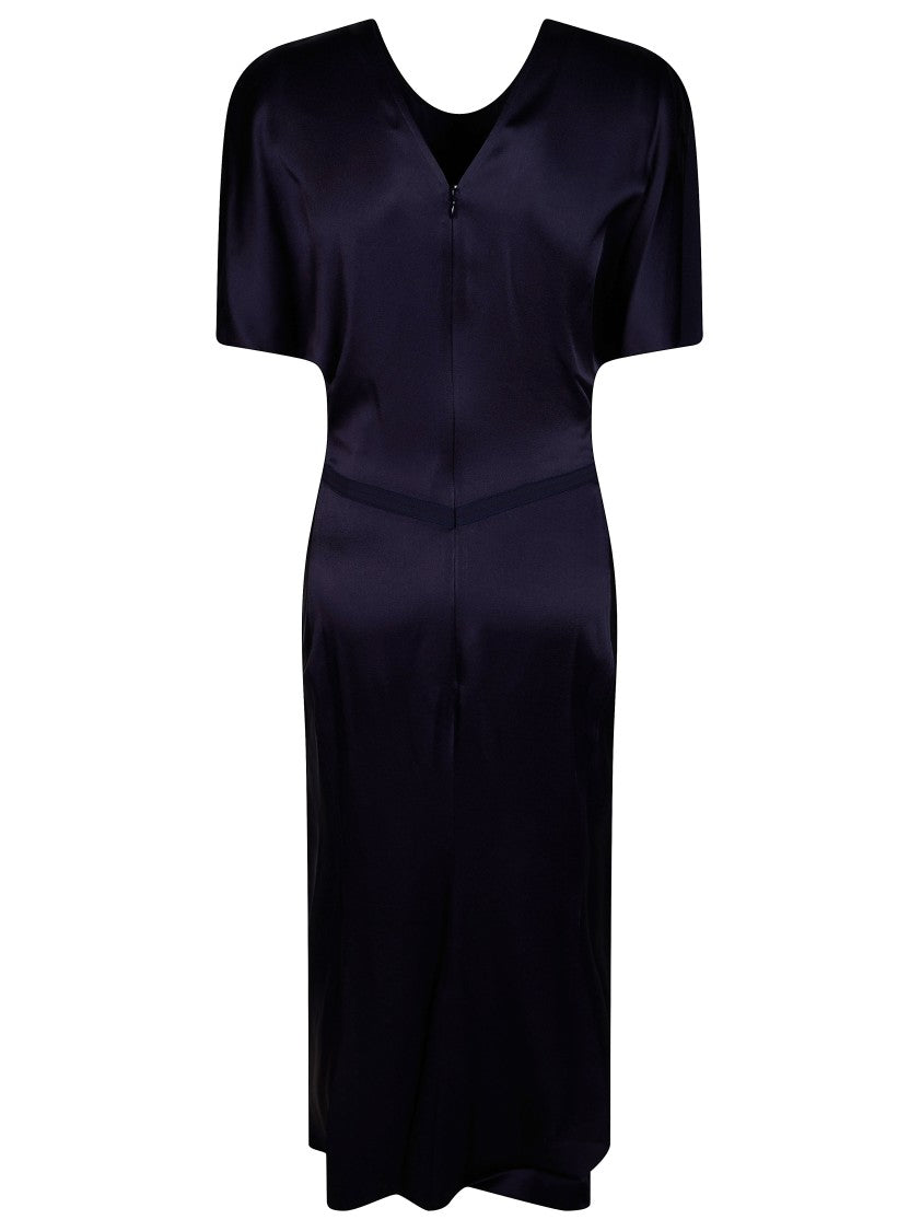 Victoria Beckham Black Bela Satin-Finish Gathered Midi Dress