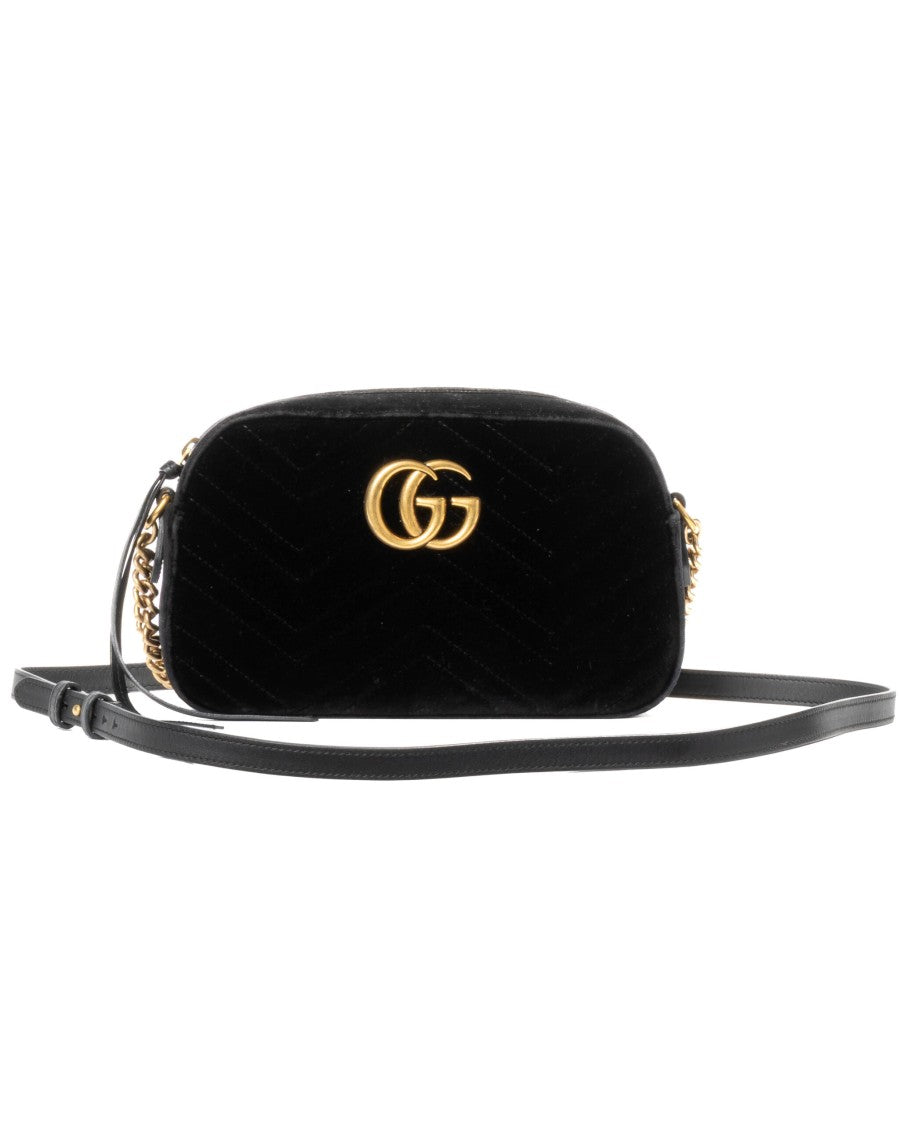 Gucci Black Gg Marmont Medium Velvet Camera Bag