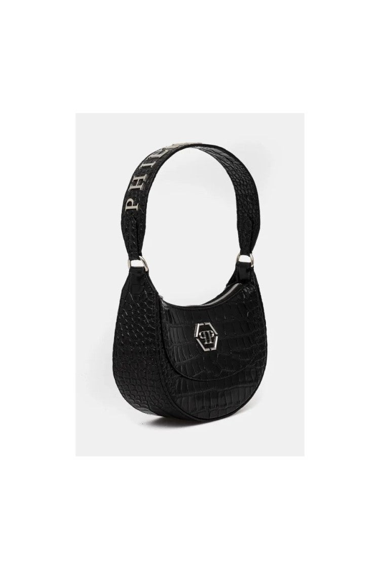 Philipp Plein Black Galaxy Crocodile-Embossed Leather Shoulder Bag