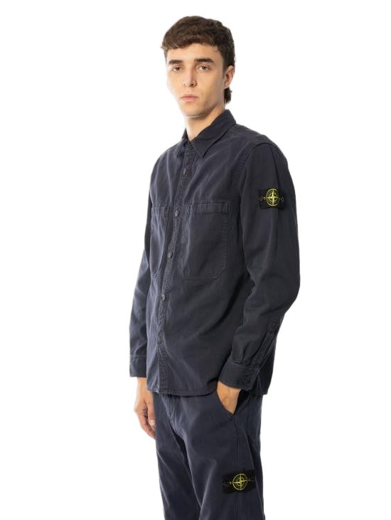 Stone Island Black Long-Sleeve Button-Up Shirt With Chest Pockets
