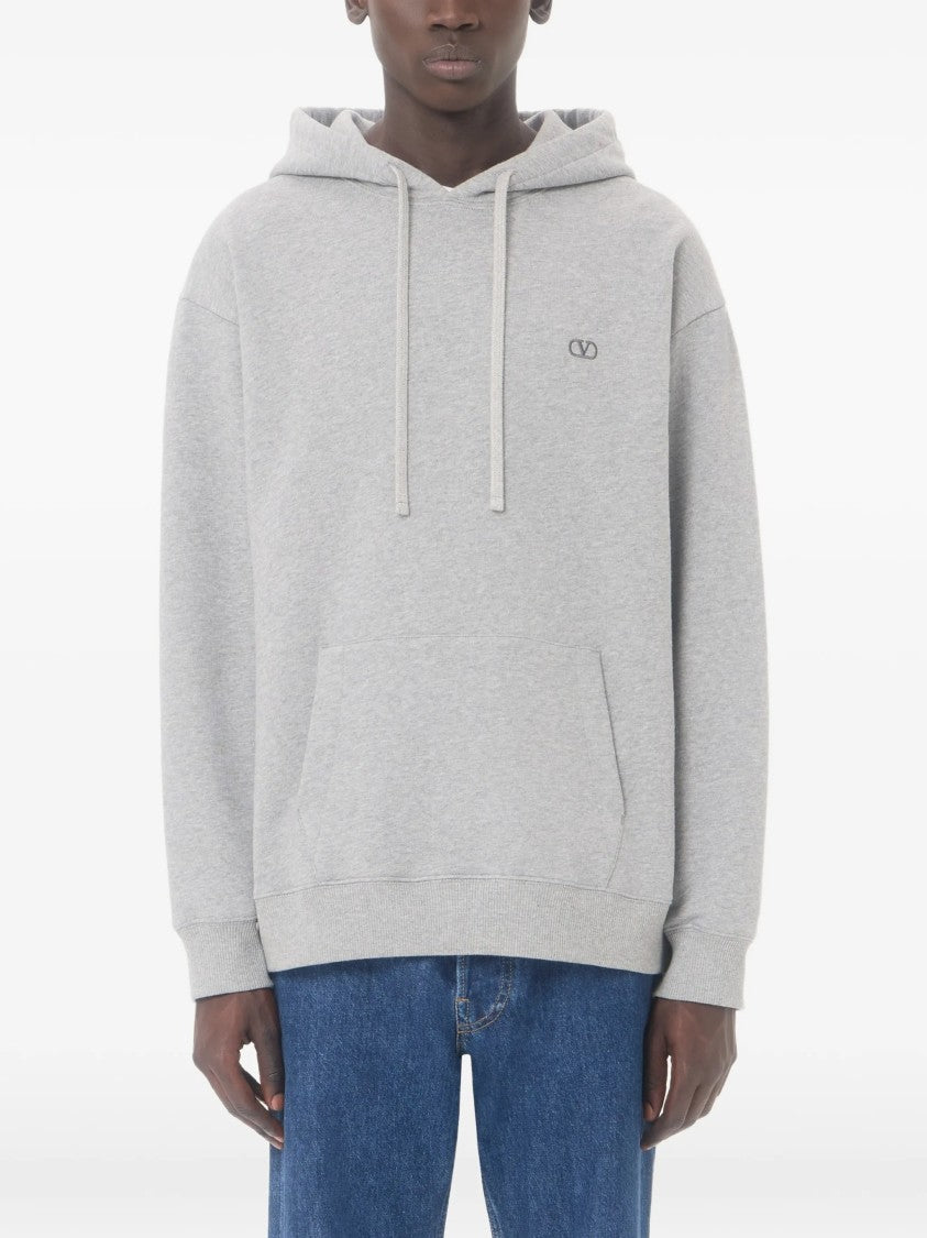 Valentino Light Grey Jersey Felpa Cotton Hoodie