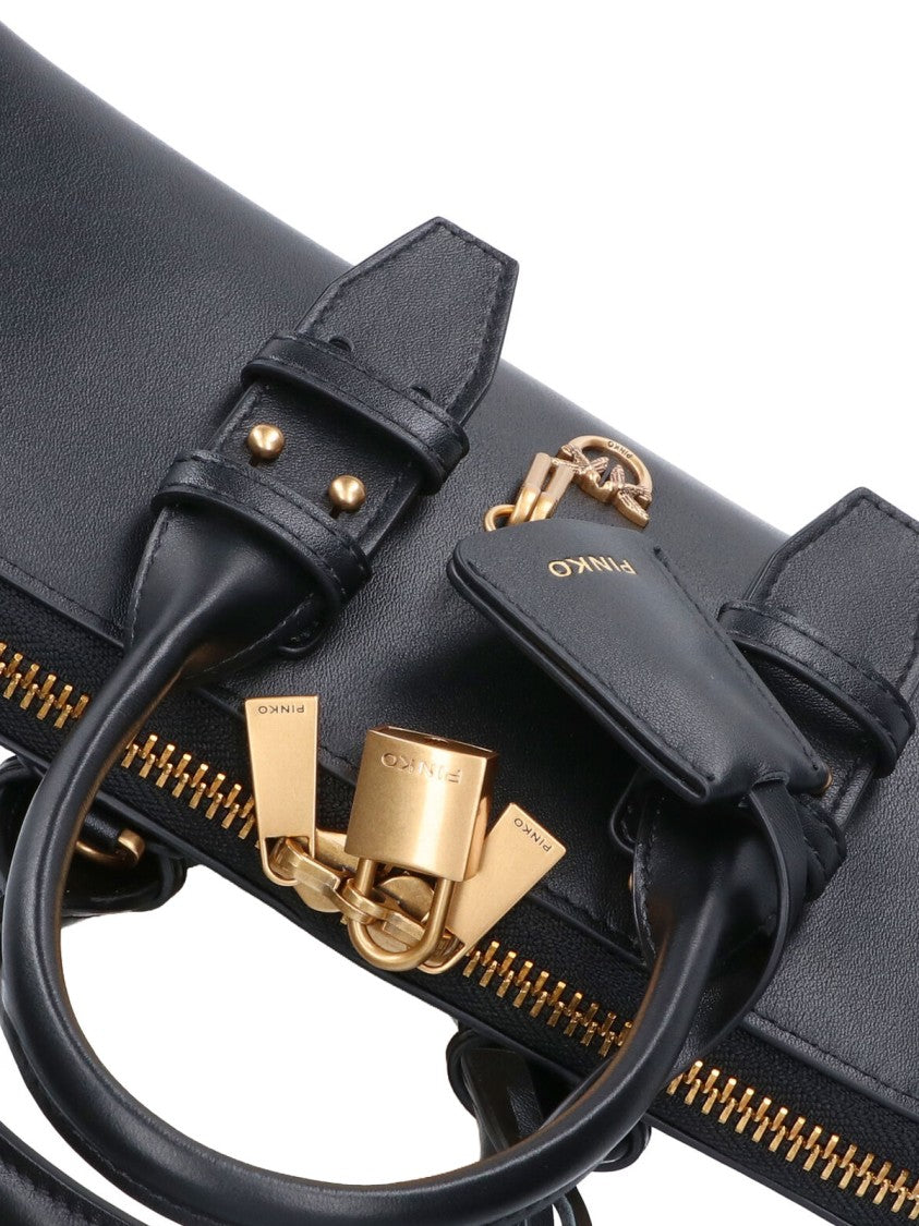 Pinko Structured Black Handbag With Detachable Shoulder Strap