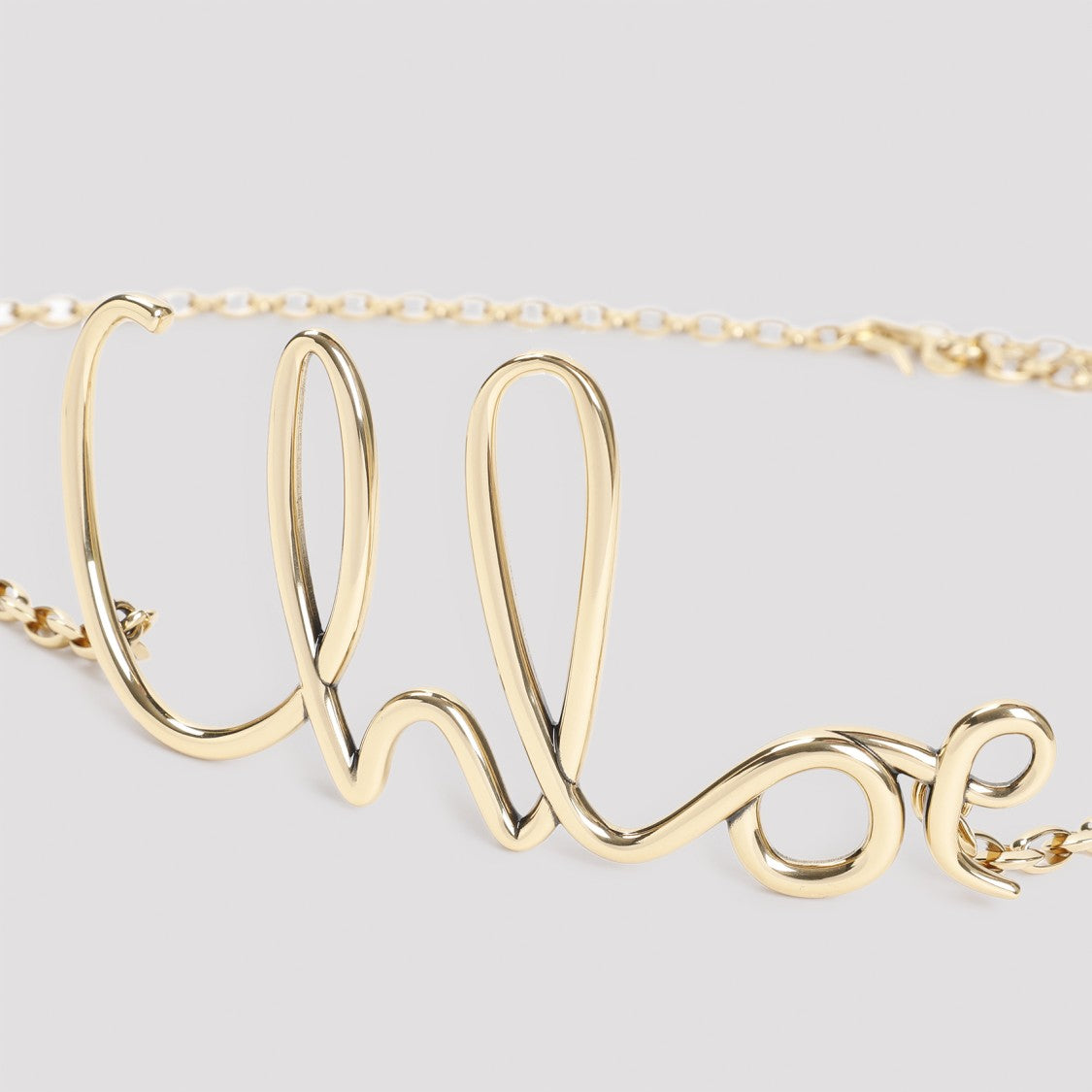 Chloé Metallic Brass Belt With Cursive Logo Design