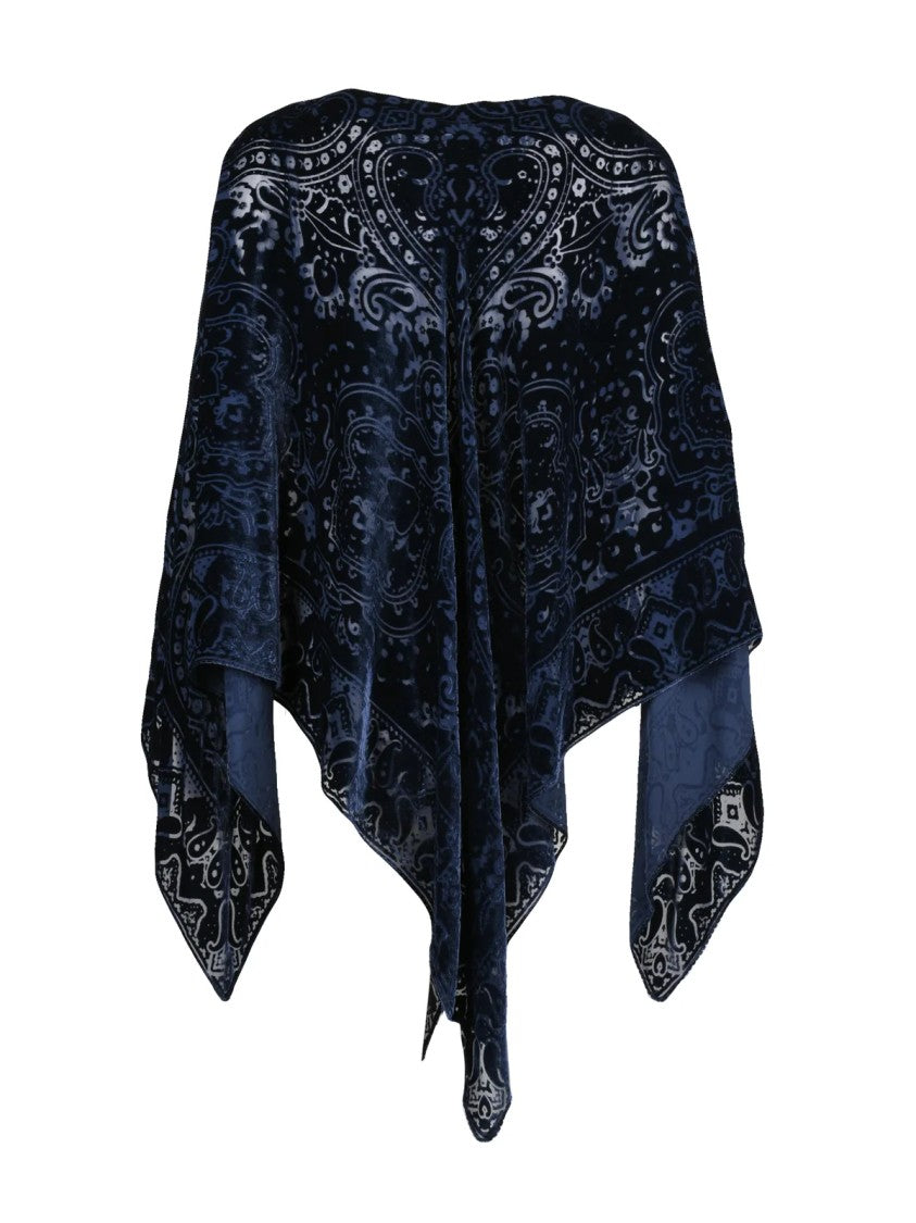 Etro Blue Silk-Blend Velvet Embroidered Blouse