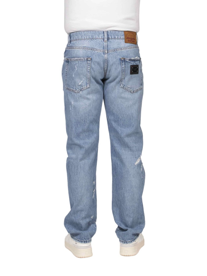 Dolce & Gabbana Light Blue Distressed Relaxed-Fit Denim Jeans