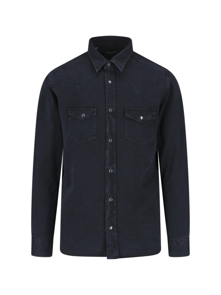 Tom Ford Black Long-Sleeved Cotton Denim Shirt