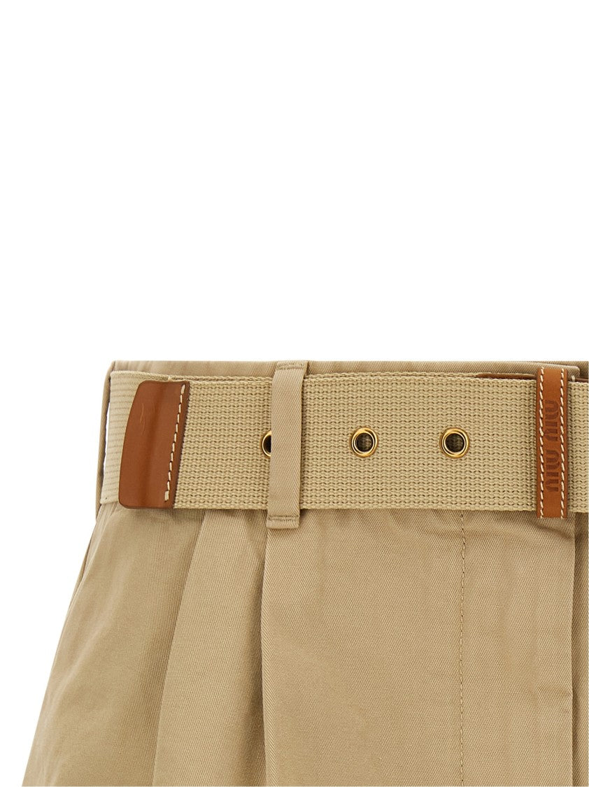 Miu Miu Cotton Gabardine Mini Skirt With Removable Tape Belt