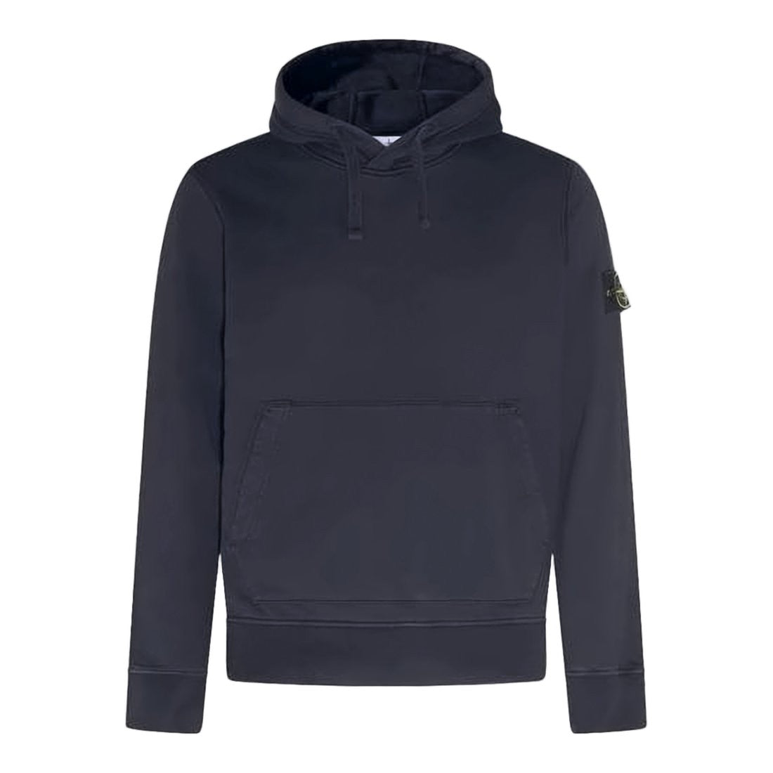 Stone Island Minimalist Black Pullover Hoodie With Kangaroo Pocket