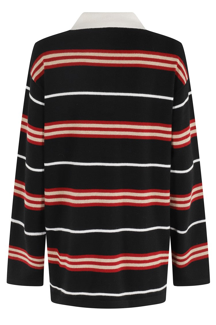 Guest In Residence Black Cashmere Rugby Sweater With Striped Pattern