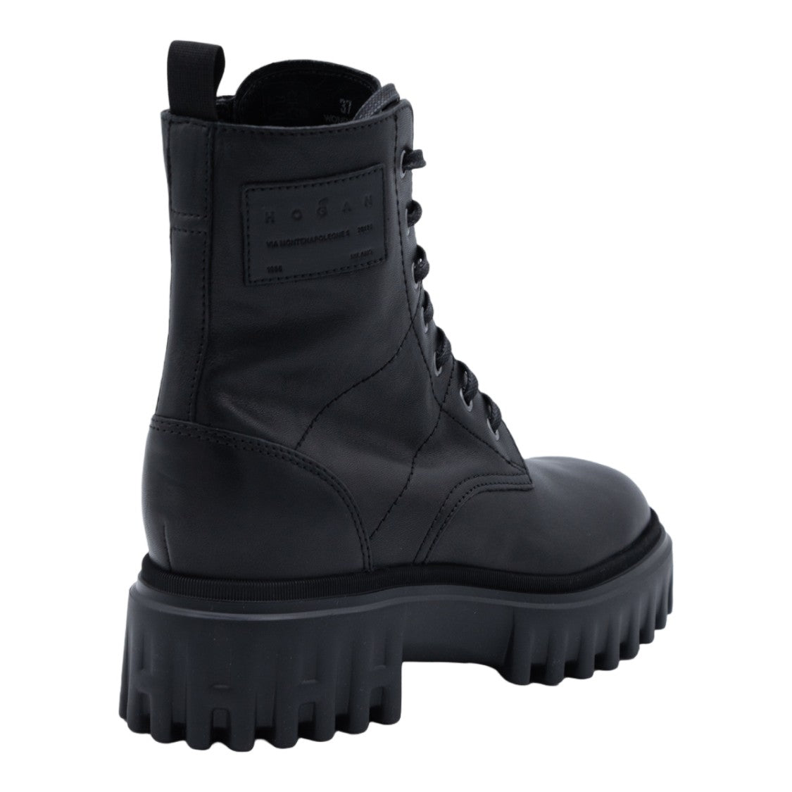 Hogan Chunky Black Lace-Up Boots With Ridged Sole