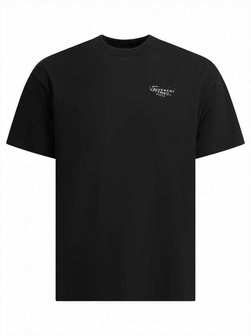 Givenchy Short-Sleeve Black Cotton T-Shirt With Distressed Logo Prints