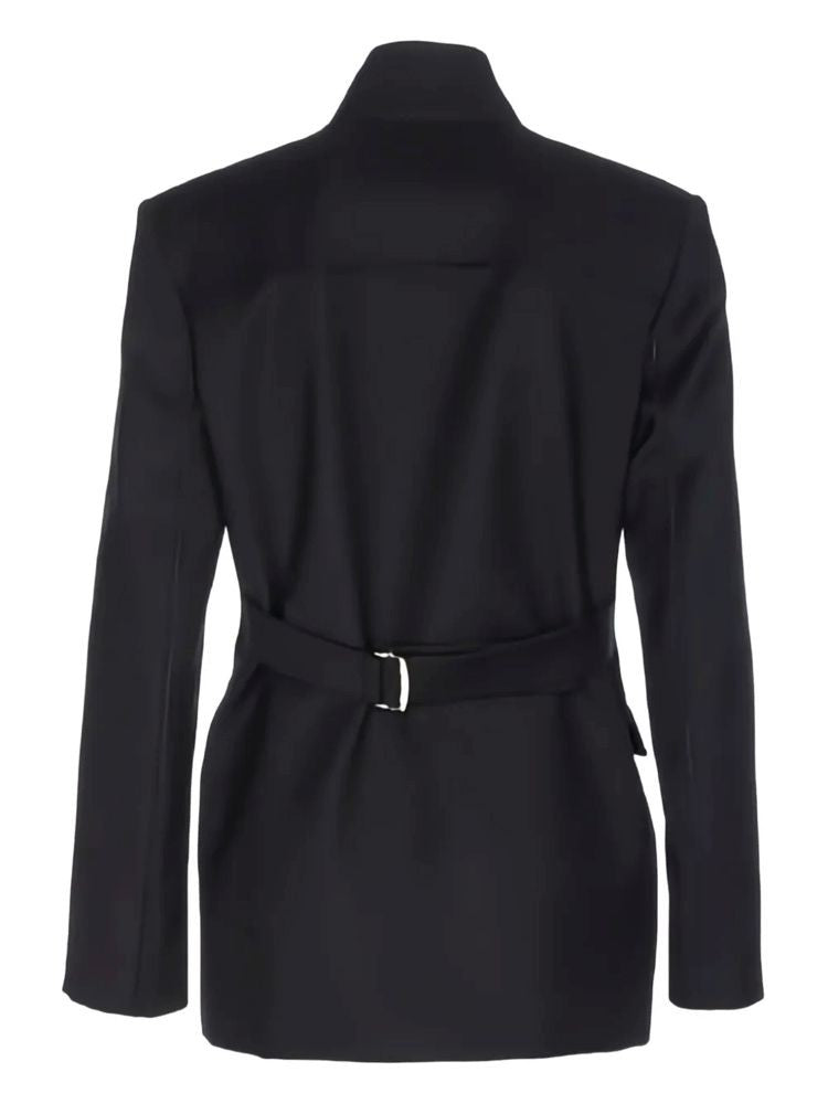 Pinko Structured Black Wool And Polyester Jacket With High Collar