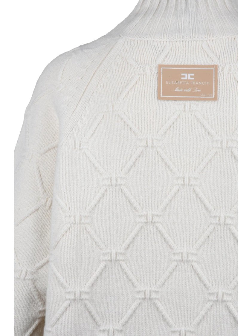 Elisabetta Franchi Knitted Turtleneck Sweater With Diamond Pattern Detail