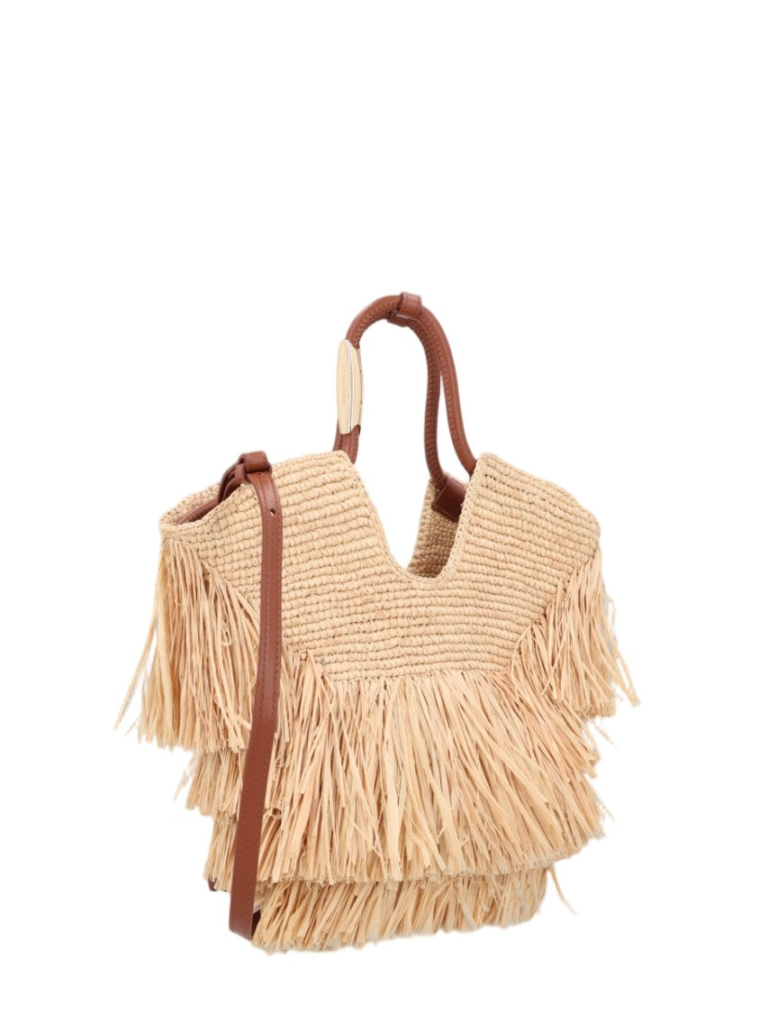 Zimmermann Small Woven Raffia Tote Bag With Layered Fringe Details