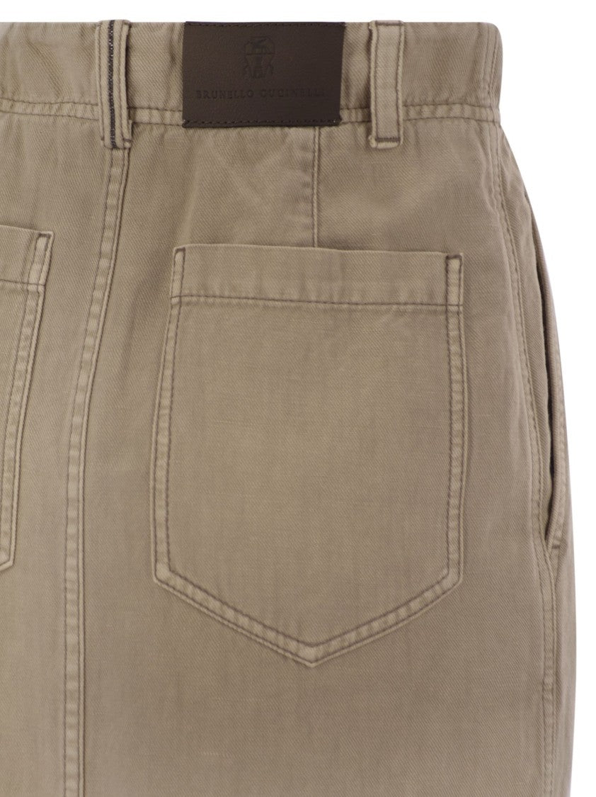 Brunello Cucinelli Chino Skirt In Garment-Dyed Cotton