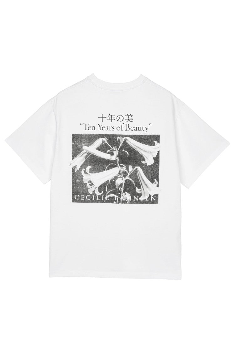 Cecilie Bahnsen Graphic-Printed White Jersey T-Shirt With Ribbed Neckline