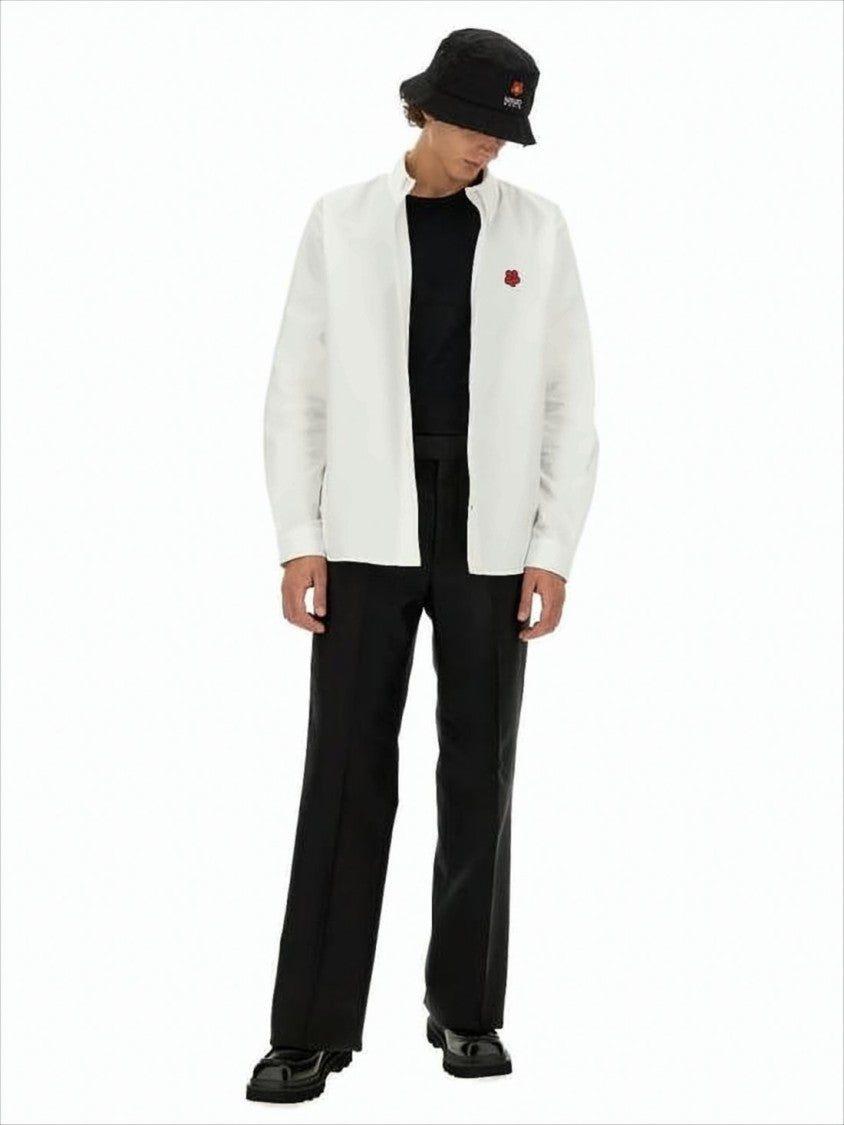 Kenzo Long-Sleeve White Shirt With Button-Down Collar And Embroidered Emblem