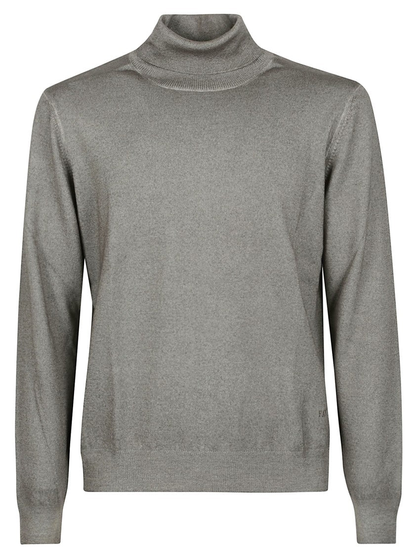Fay Grey Fitted Virgin Wool Turtleneck Sweater
