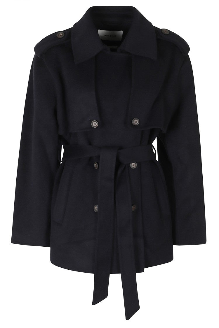 Ivy & Oak Blue Notched Collar Short Wool Coat