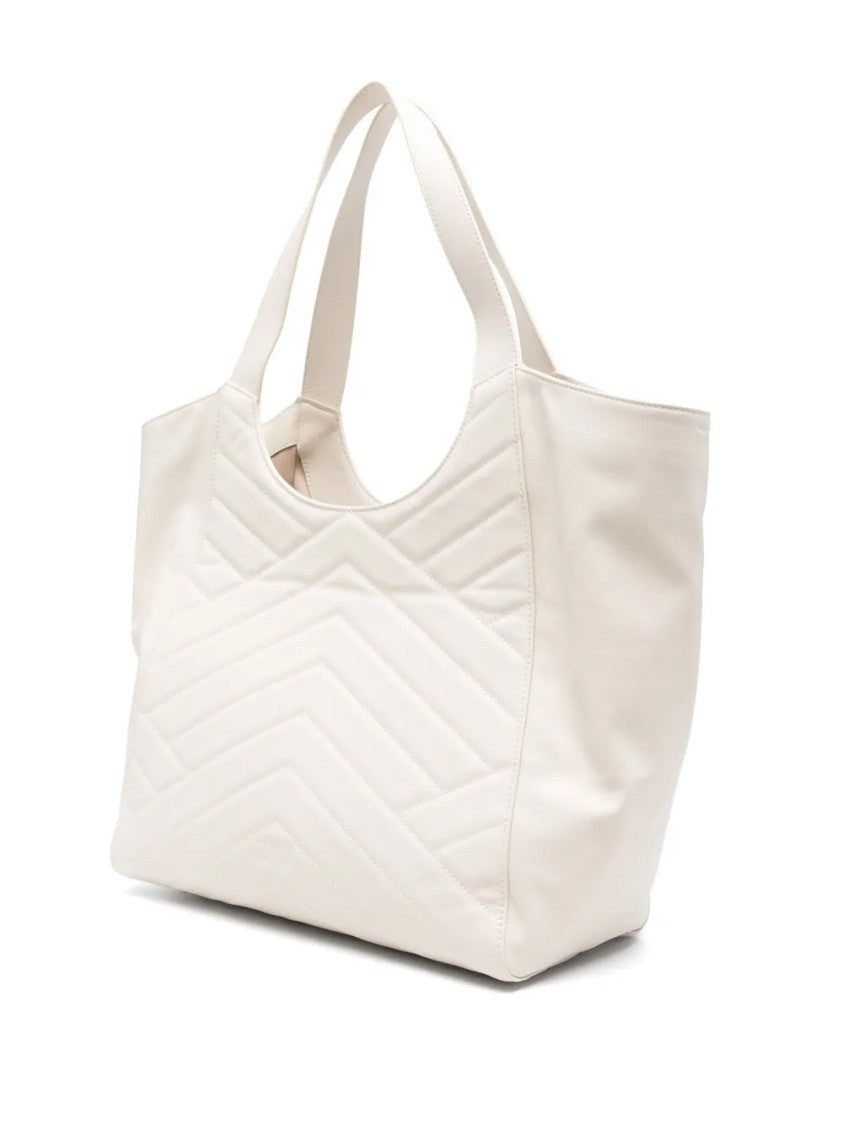 Pinko Quilted White Tote Bag With Chevron Pattern