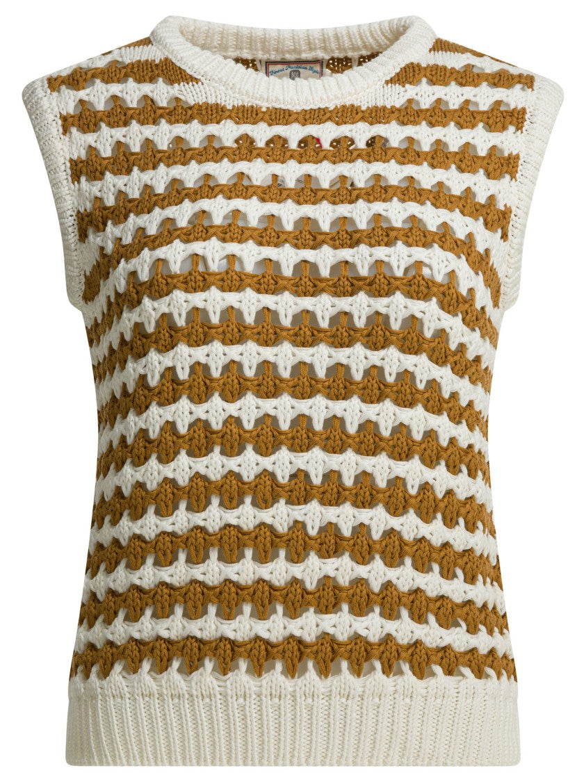 Ines De La Fressange Textured Sleeveless Knitwear With Horizontal Stripes