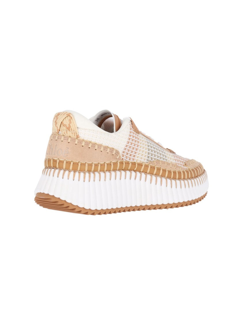 Chloé Beige Nama Mesh Platform Sneakers