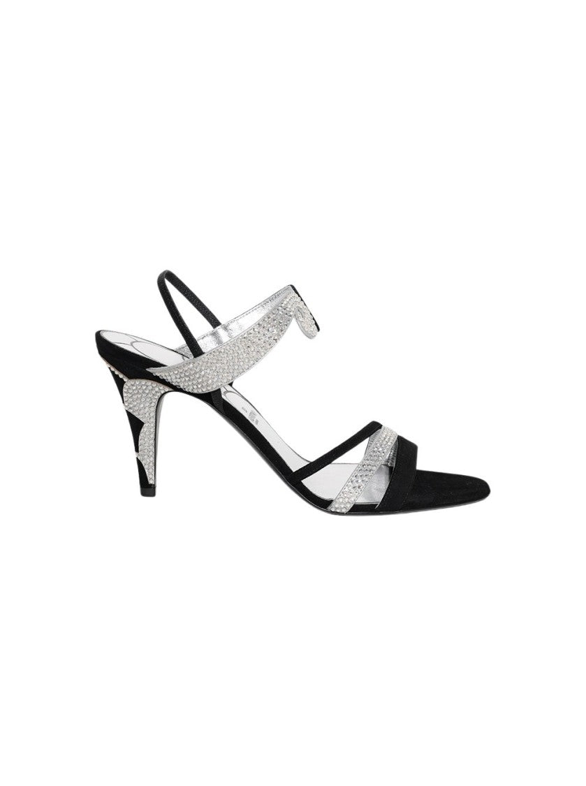Valentino Garavani L'une Et L'autre Suede Sandal Black And Silver Crystal