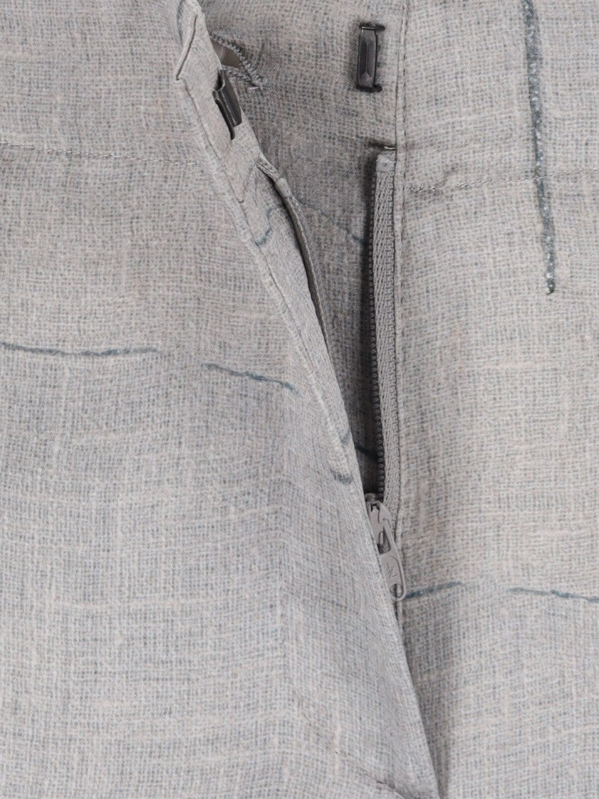 Giorgio Armani Wide-Leg Grey Silk Pants With Irregular Stripe Print