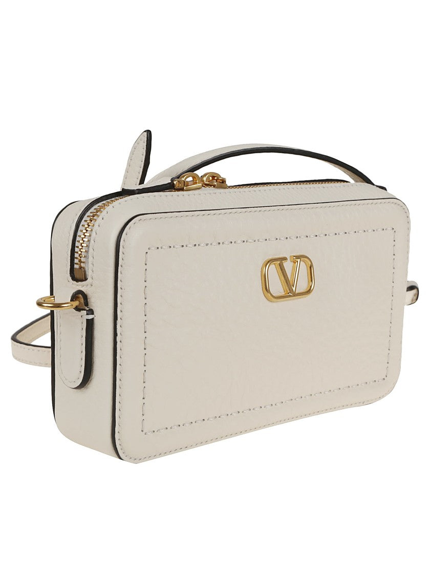 Valentino Antique Brass Vlogo Grained Calfskin Mini Camera Case