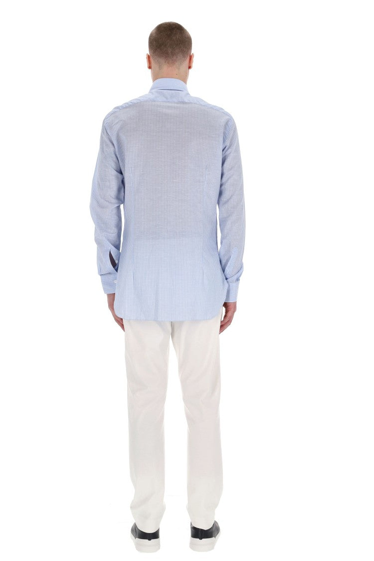 Barba Cult Line Cotton-Linen Tailored Stripe Shirt