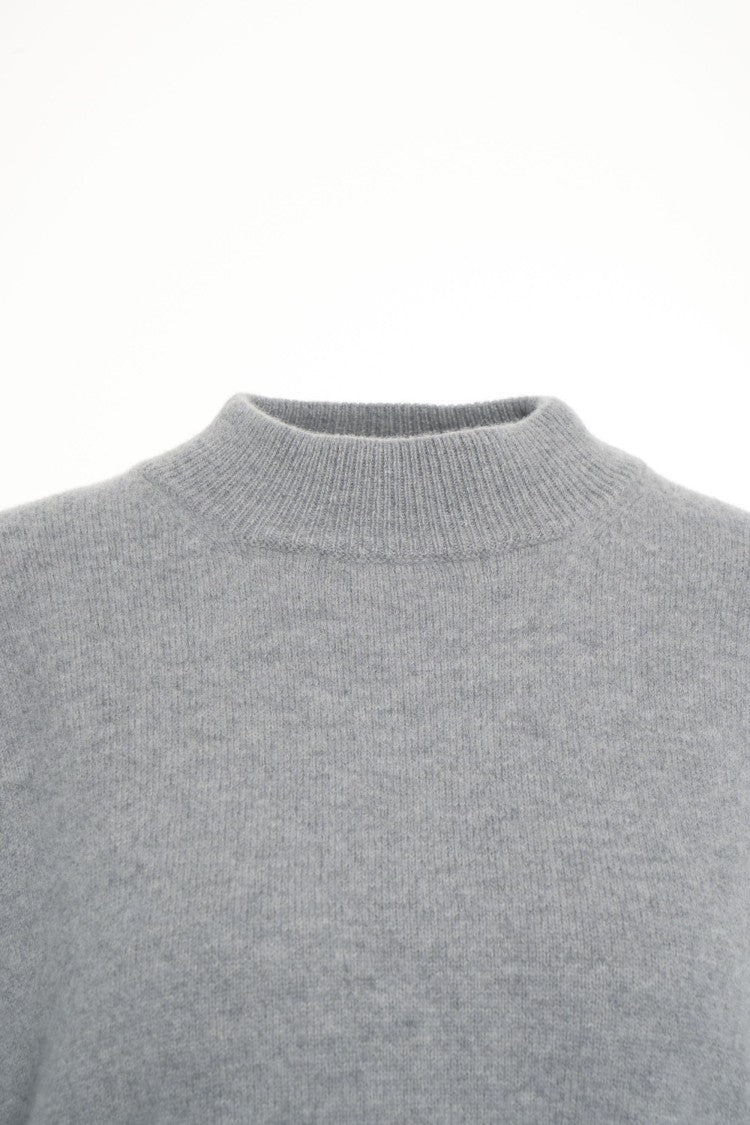 Solotre High Collar Knit Sweater With Ribbed Details