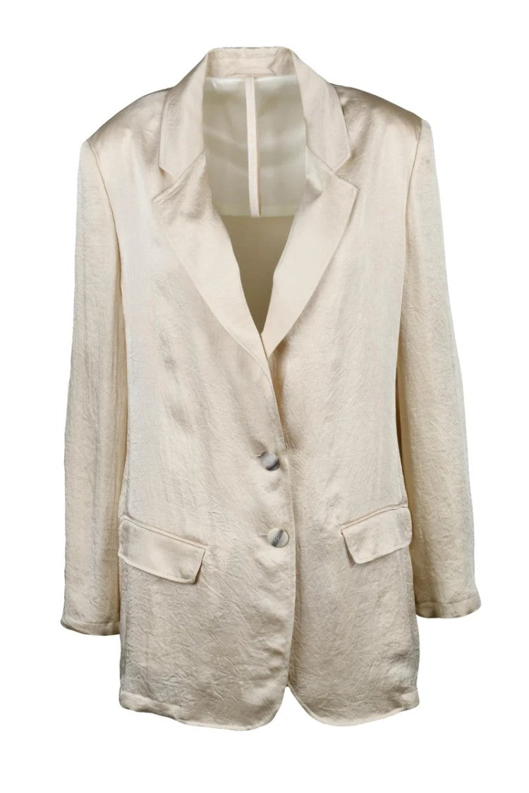 Marella Monochrome Seltz Satin Blazer Jacket - Beige