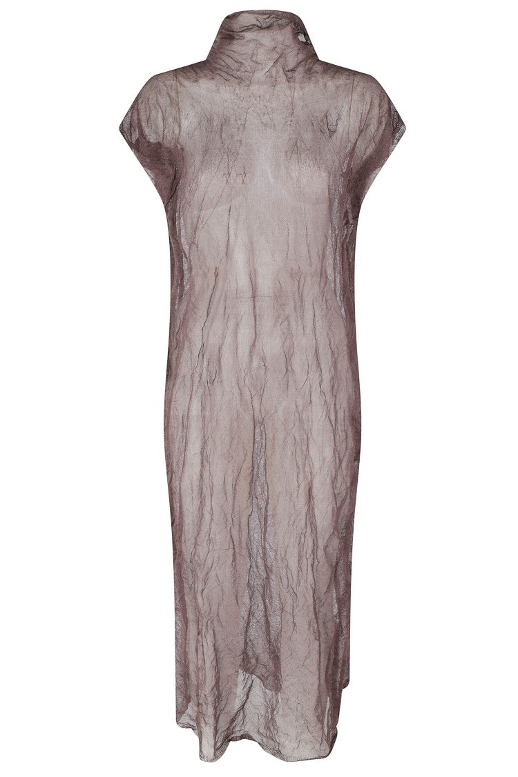 Antonelli Brown Echinacea Crinkle-Effect Metallic-Silk Midi Dress