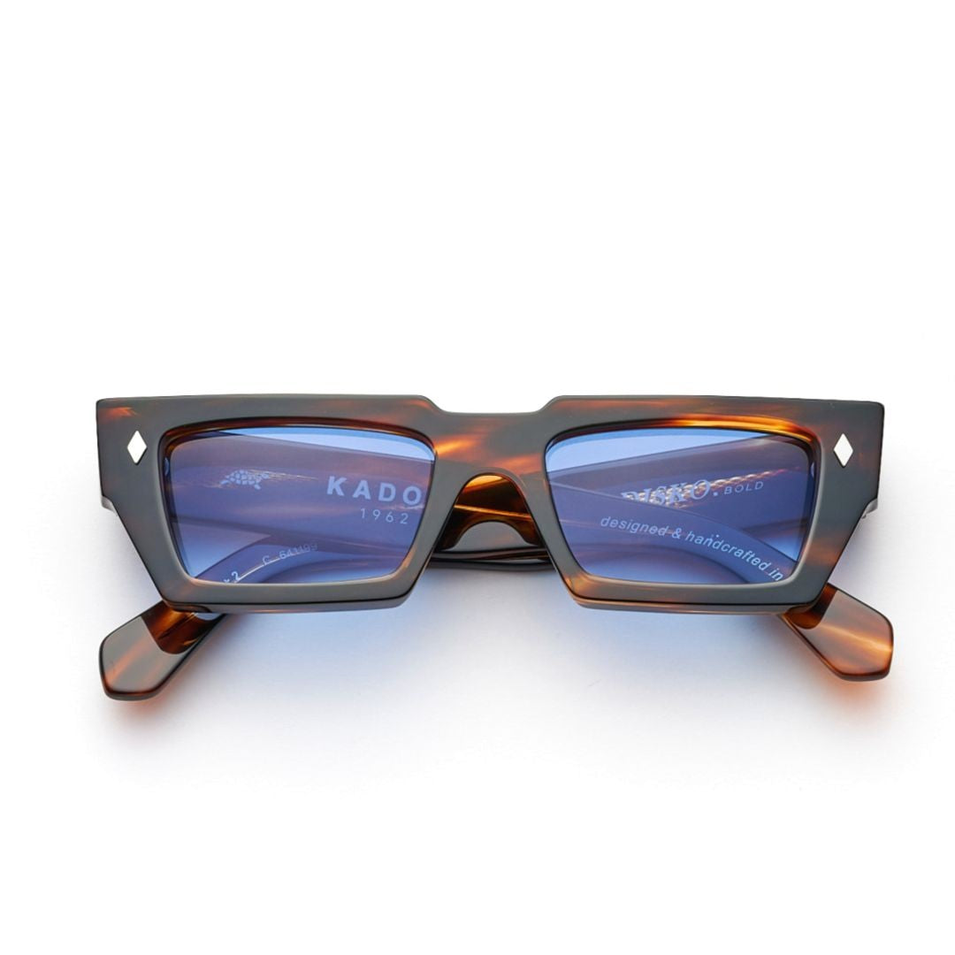 Kador Disko Rectangular Tortoiseshell Sunglasses With Blue Lenses