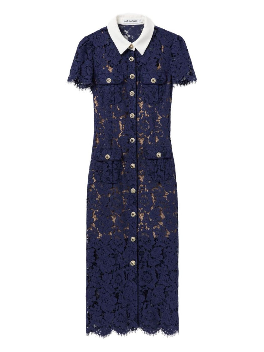 Self-Portrait Navy Blue Dress With Front Button Fastening