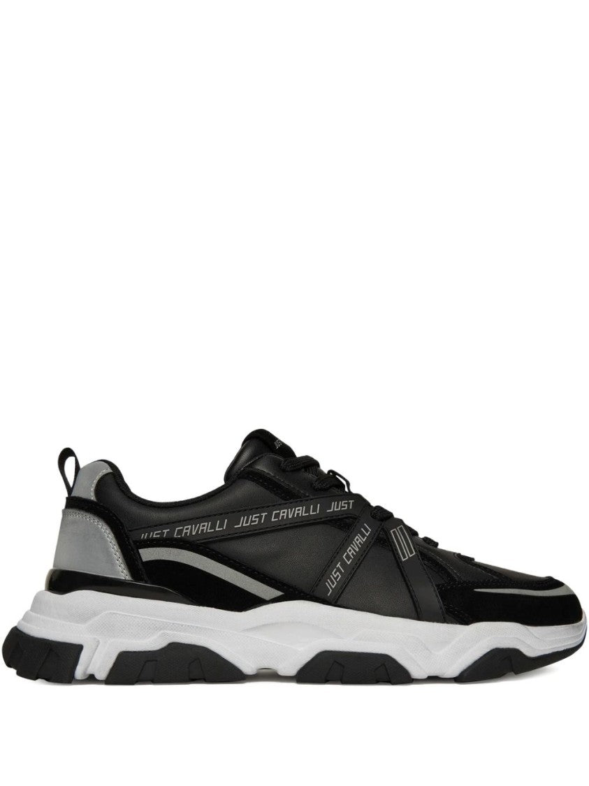 Just Cavalli Panelled Black Low-Top Sneakers