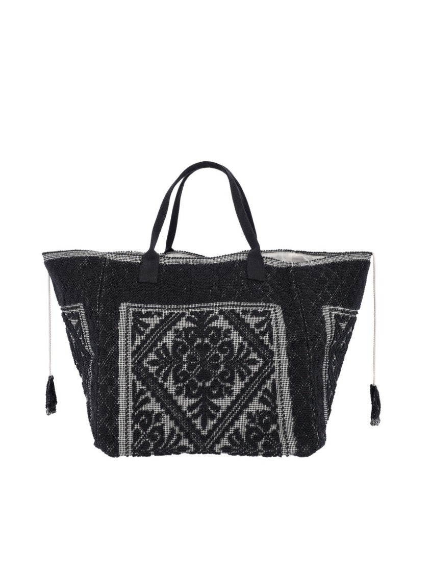 Ledaf Black Olbia Embroidered Tassel Tote Bag