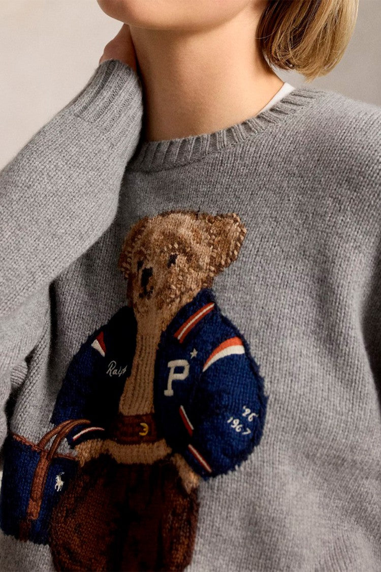 Polo Ralph Lauren Grey Wool-Cashmere Blend Polo Bear Sweater