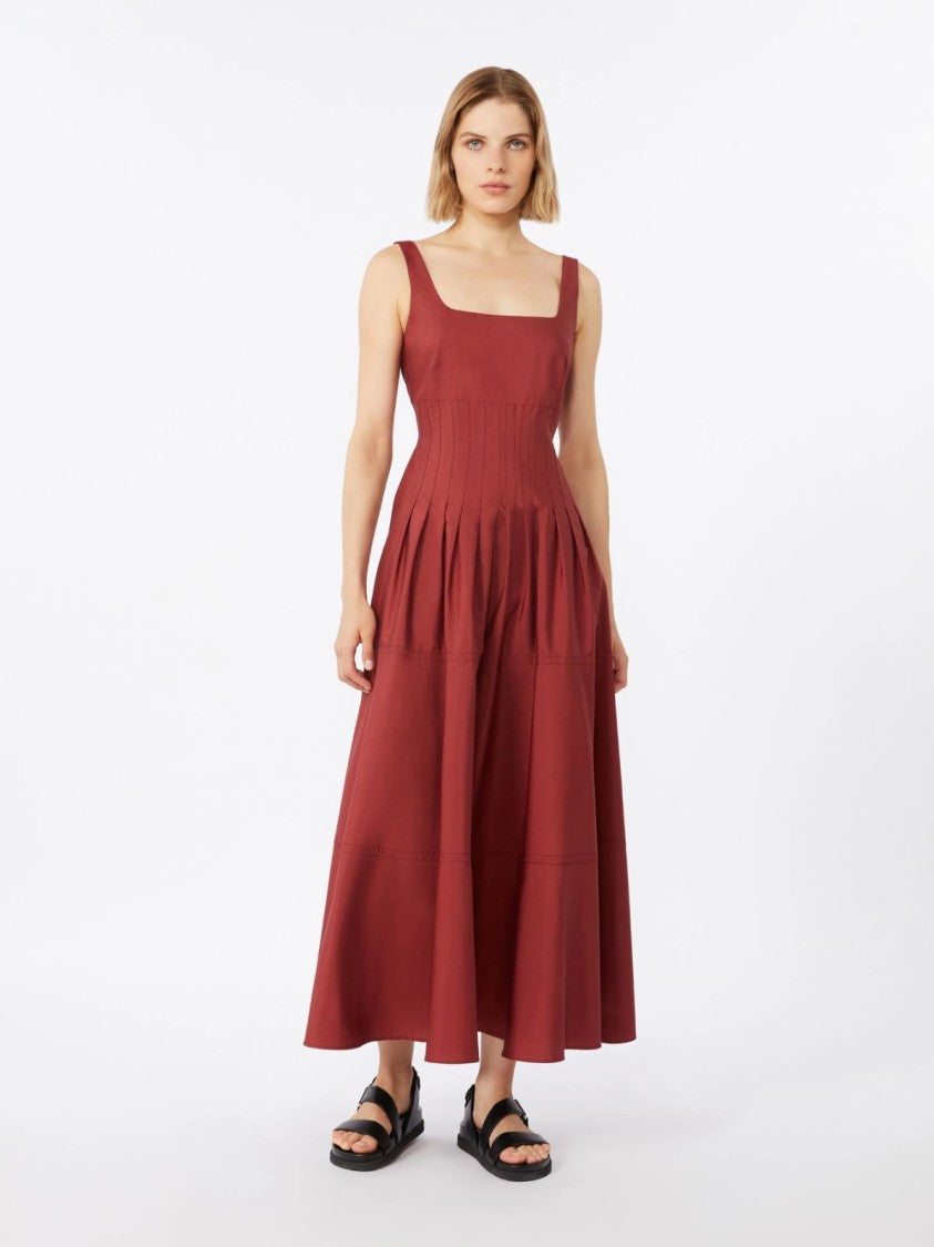 Max Mara Square Neckline Midi Dress With Flared Skirt