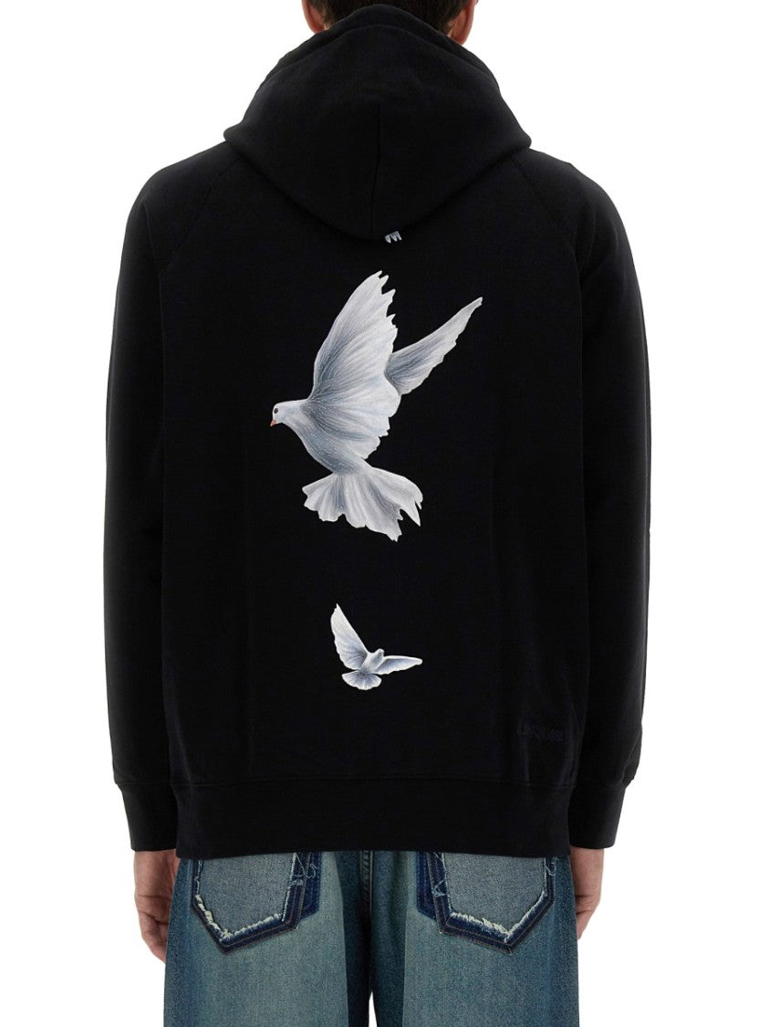 3.Paradis Black Hoodie With Artistic Dove Prints