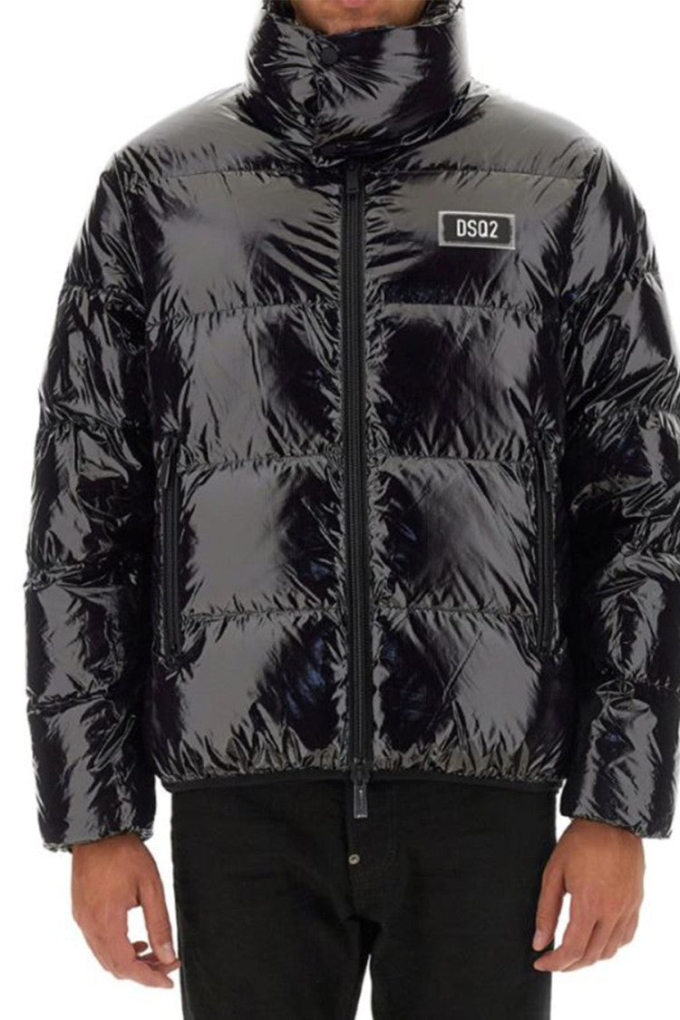 Dsquared2 Padded Black Jacket With High Collar And Zippered Pockets