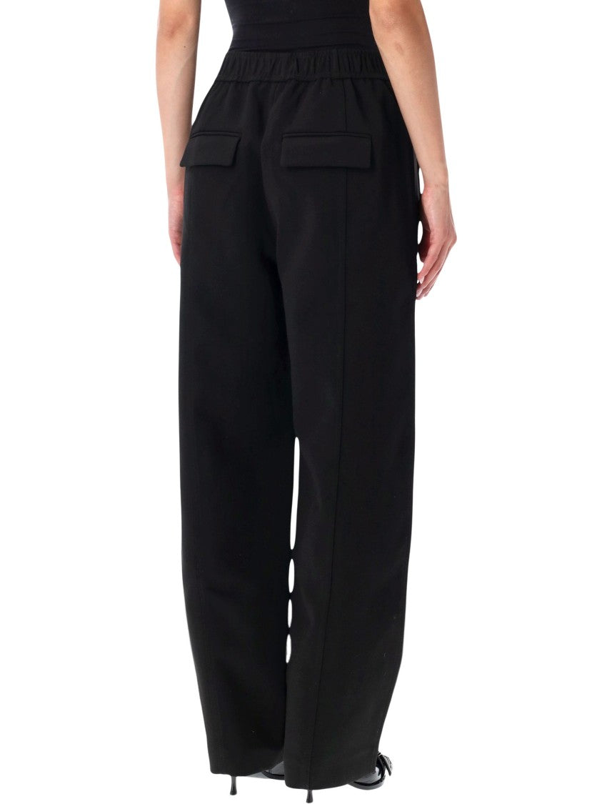 Ganni Wide-Leg Pants With Elastic Waistband And Flap Pockets