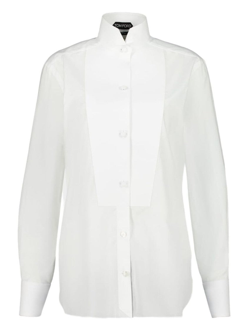Tom Ford White Cotton Voile Shirt With Pique Plastron