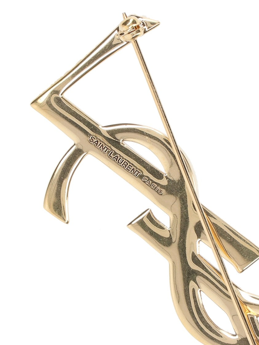 Saint Laurent Gold Textured Brass Brooch