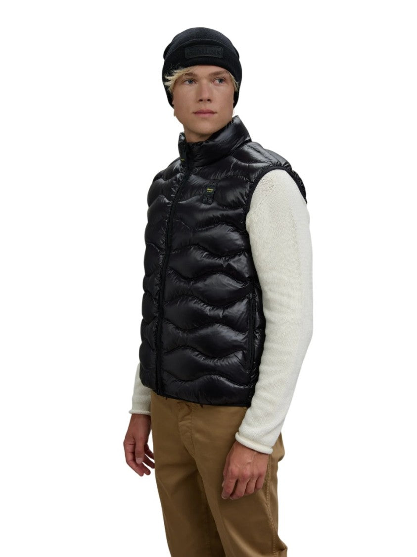 Blauer Water-Repellent Puffer Vest With Subtle Check Pattern